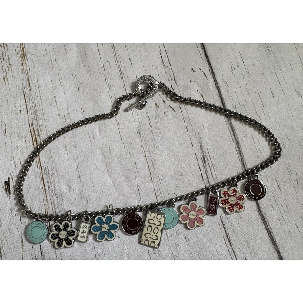 Coach Vintage Silver Tone 11-Piece Charm Necklace Y2K toggle